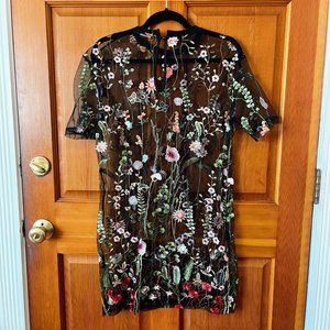 Boohoo Fairycore Sheer Embroidered T-Shirt Mini Dress - Size 6